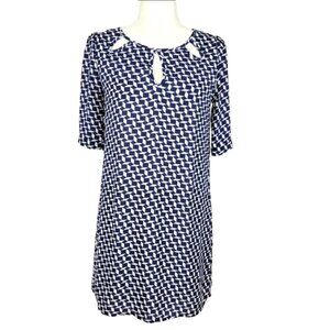 Anthropologie Needle & Thread Womens Size Small Shift Dress Blue White Geometric